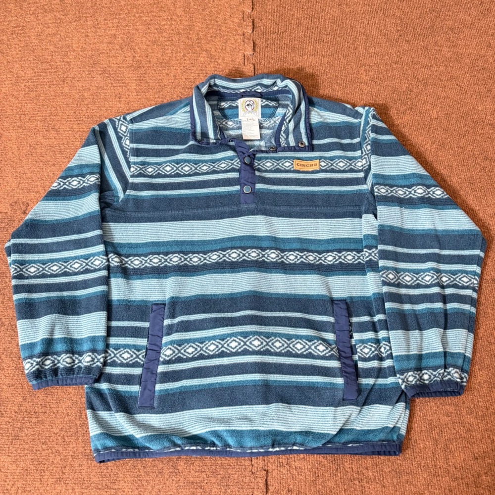 Cinch Mens Blue Southwestern Fleece Quarter Snap Pullover Sweater Size S